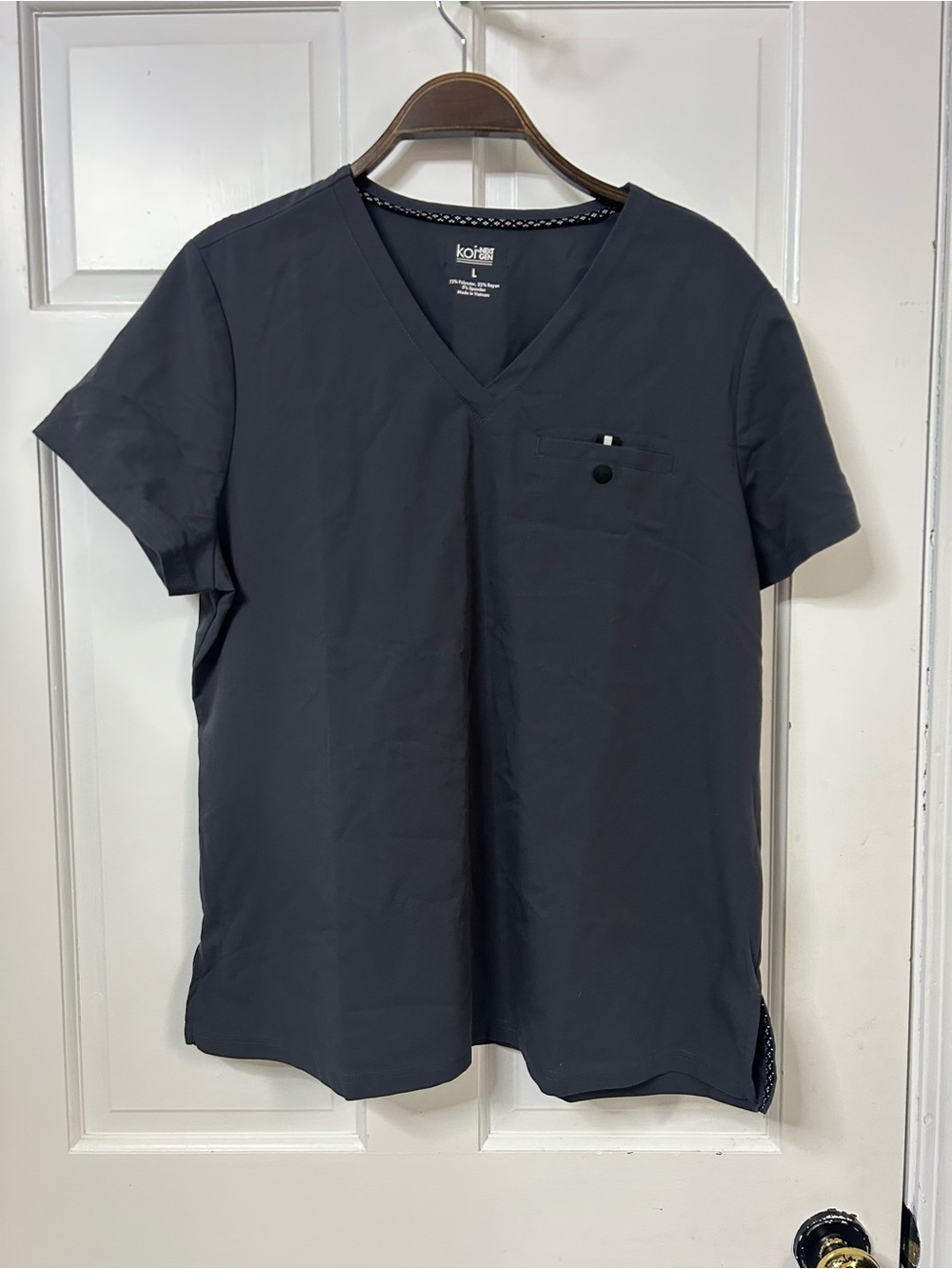 koi Women’s V-Neck Scrub Top in Charcoal Gray